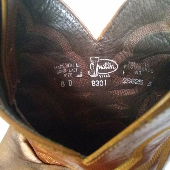 Vintage JUSTIN Boots Lizard Size 8D Cognac Tan  8301 Leather Exotic - Picture 9 of 9